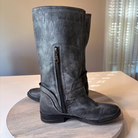 Roan by Bed | Stu Women's Distressed Gray Leather Moto Riding Boots US Size 7 - Picture 6 of 15